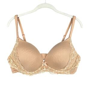 Victorias Secret Beige Lace Trim Adjustable Straps No‎ Wire Bra Womens Size 38C